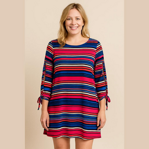 Cupio Striped Dress with tie close sleeves